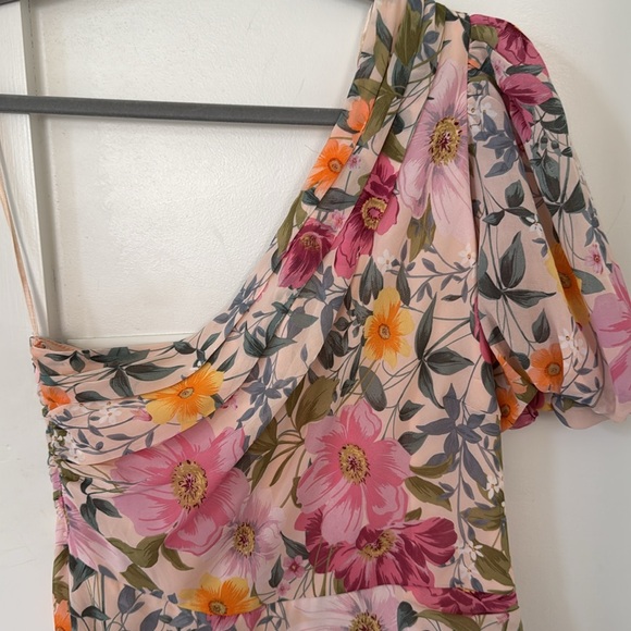 Astr The Label Beige Floral Printed One Shoulder A-Line Midi Dress Size S - Picture 5 of 15